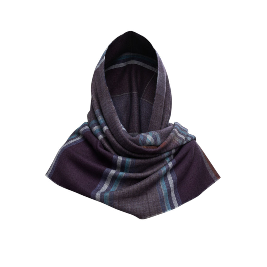 Navy Wool Scarf With Solid Color Stripes